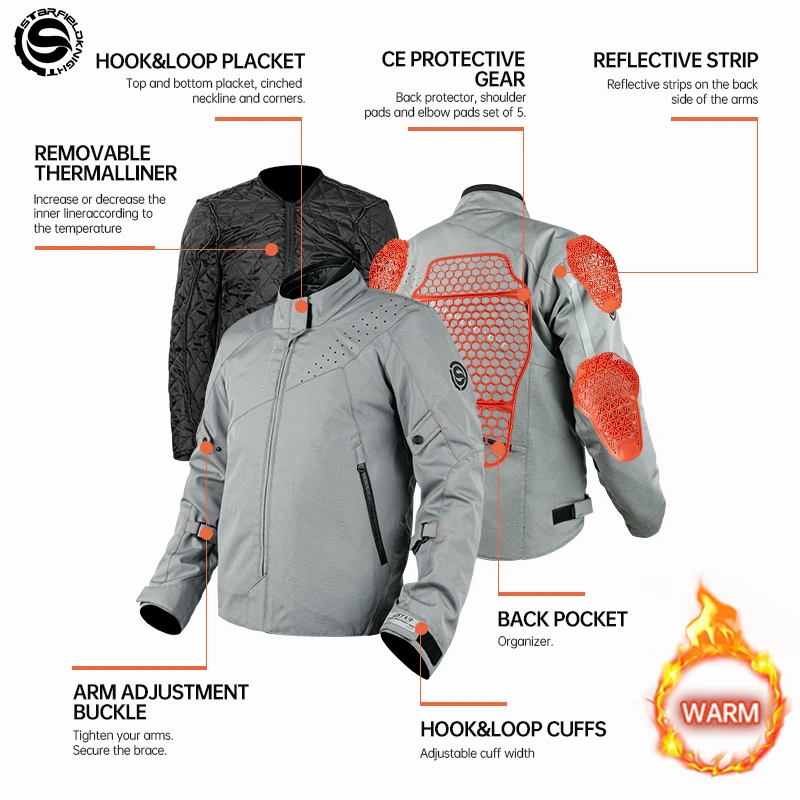 

Winter Motorcycle Jacket Windproof Warm Cotton Inner Liner Splash-proof Water Fabric With CE Protection Riding Gears Accessories
