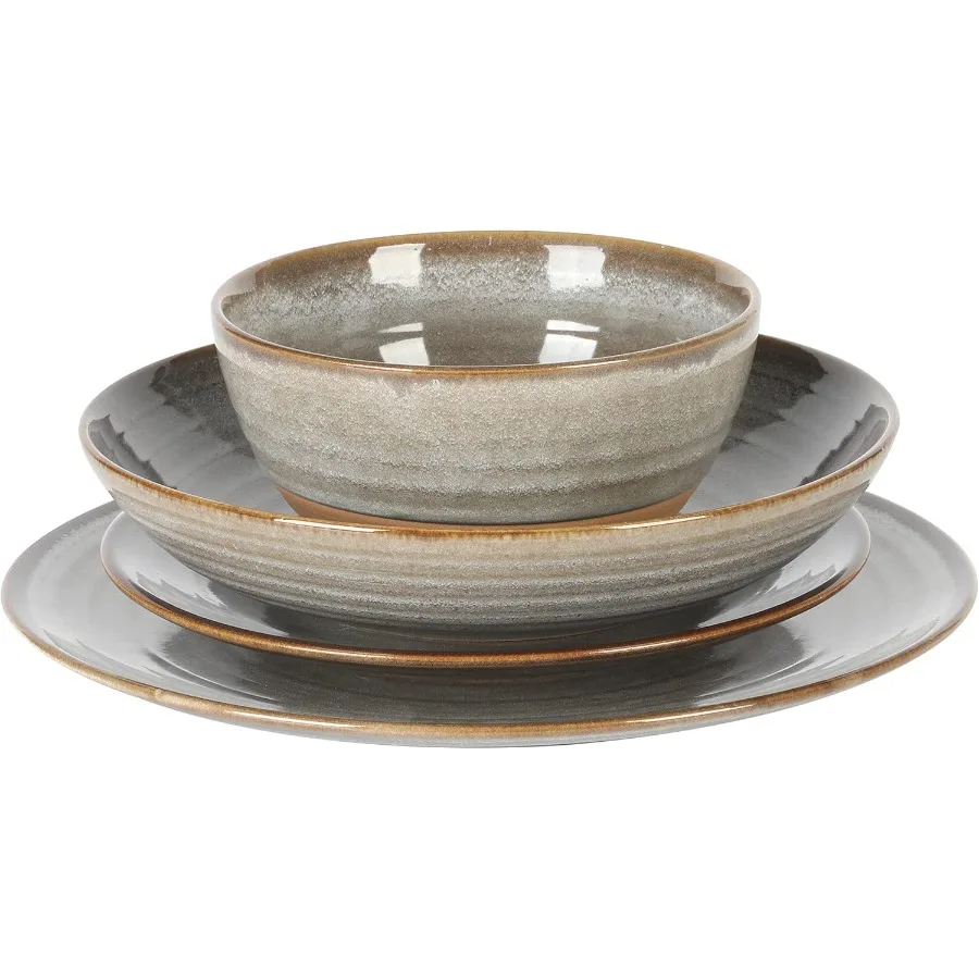 ドリームウィーバー ダブルボウル テラコッタ リアクティブ食器セット - グレー 4人用 16点