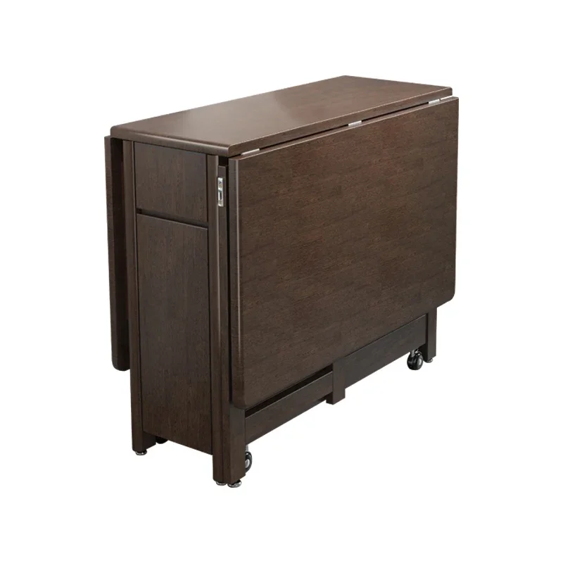 Mesa de comedor y sillas plegables de madera maciza, nogal, seda dorada, rectangular, telescópica