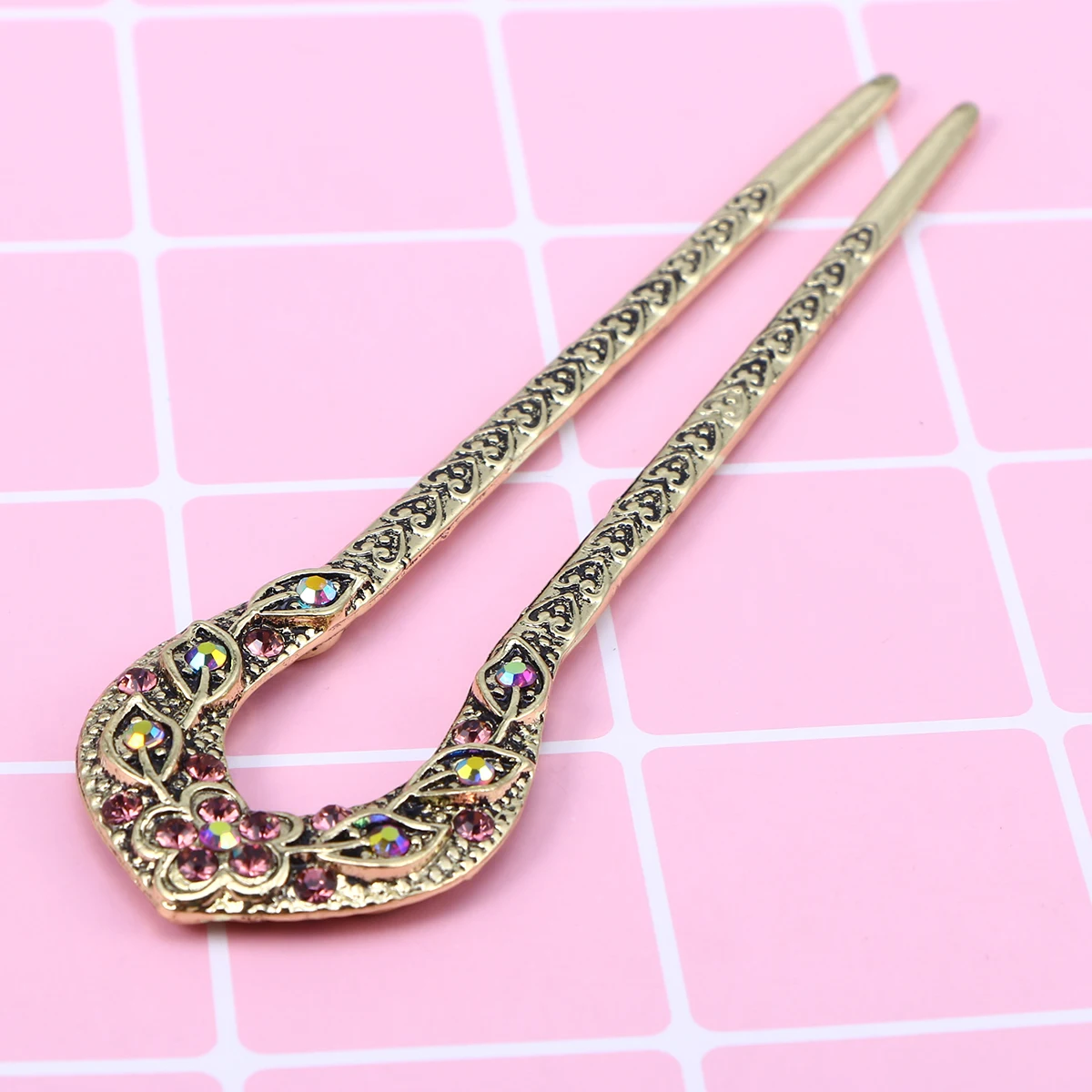 

Elegant U Shaped Hairpin Women Updo Bun French Pins Crystal Clips Hairstyle Accessory Double Prong Safe Durable Alloy Beads