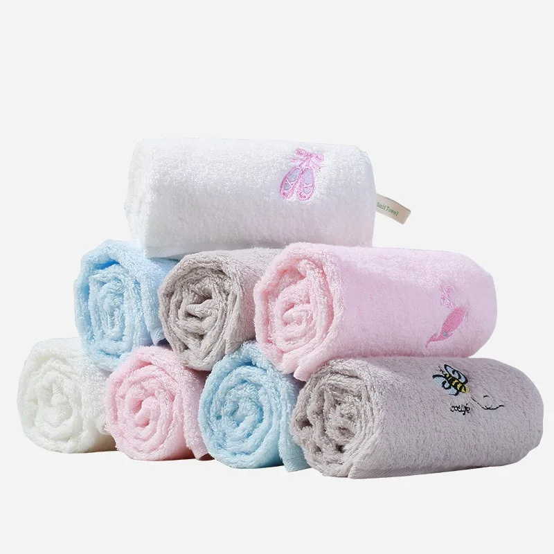 Cotton Small Square Towel Embroidered for Children To Wipe Their Face Comfortable and Safe Cotton Towel Without Twist