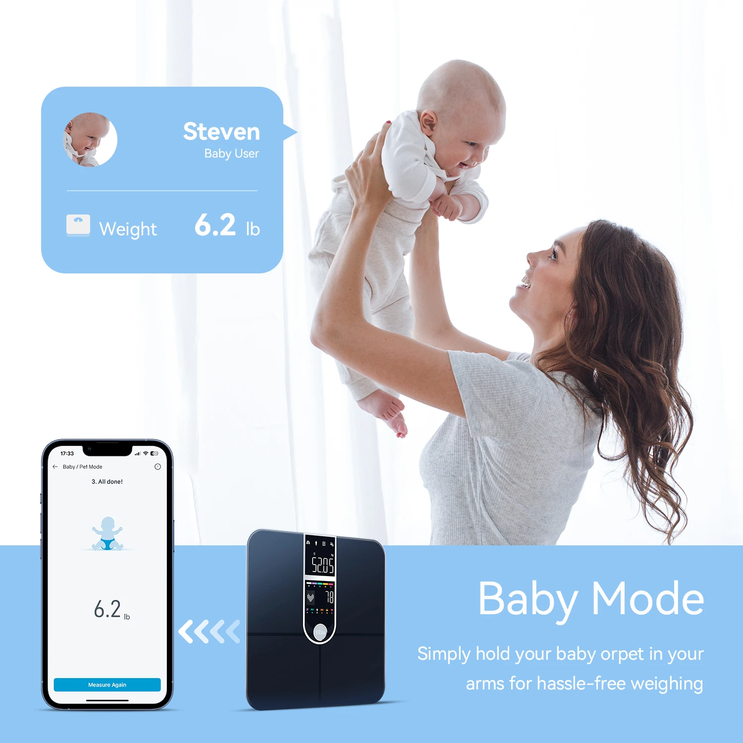 مقياس لوزن الجسم، مقياس ذكي مع شاشة 8 في 1 VA، مقياس رقمي للحمام عالي الدقة لوزن الجسم ومعدل ضربات القلب BMI