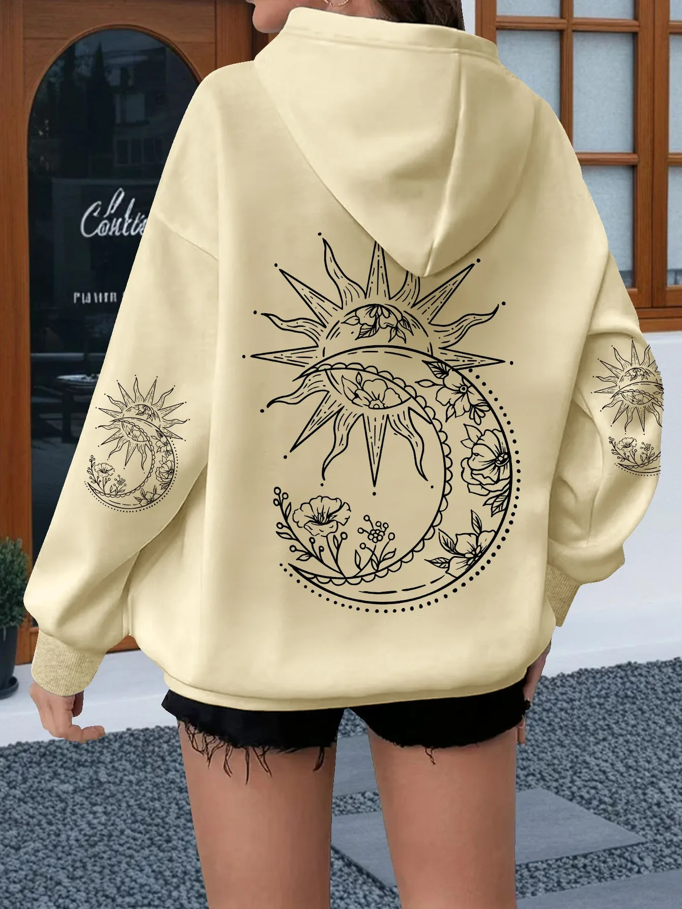 Women Flowers and The Sun Print Hoodie Unisex Autumn Winter Fleece Oversized Hooded Everyday Outdoors Hoodie for Any Occasion view 3