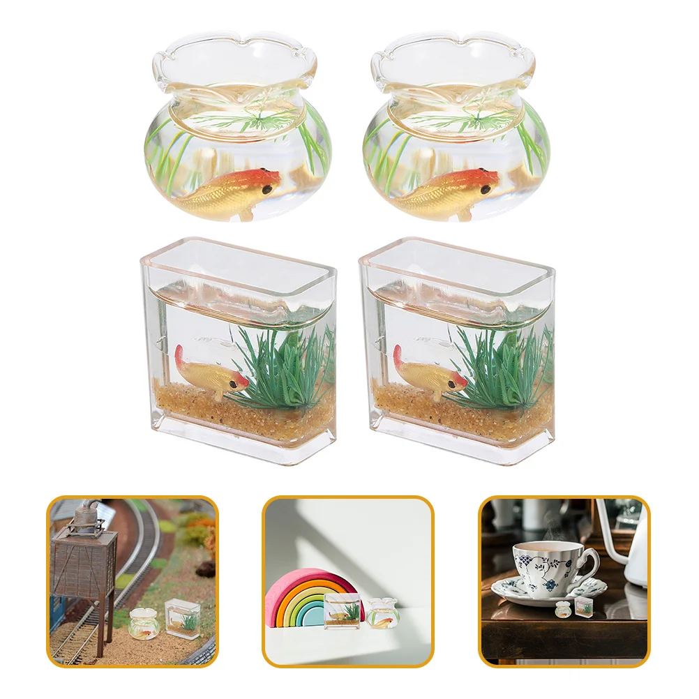 

4Pcs Mini Koi Fish Bowls Realistic Miniature Glass Aquarium for Micro House Decor 1:12 Scale Tiny Fish Bowls Centerpiece Table