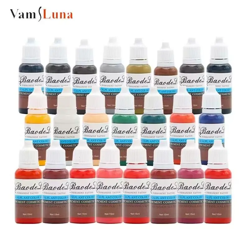 

23 Color Tattoo Ink 15ml For Permanent Makeup Tatto Art Waterborne Pigment For Eyeline Eyebrow Lip Eyeliner