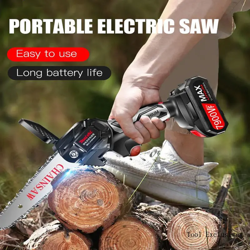 Chain Saw Pruning Saw 4/6 Inch Portable Rechargeable Lithium Electric Saw Household Outdoor Wireless Small Wood Cutter PowerTool