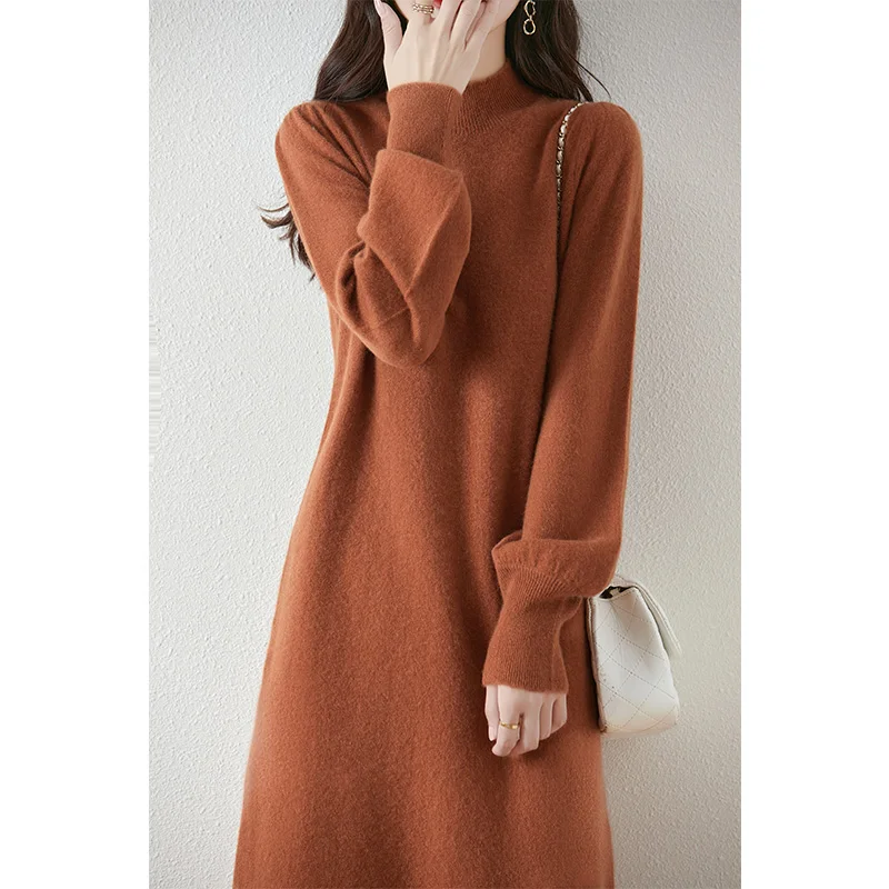 Lantern Sleeves Loose Style Stand Collar Women Autumn And Winter 100% Merino Wool Winter Solid Soft Pullover Knitwear Clothing