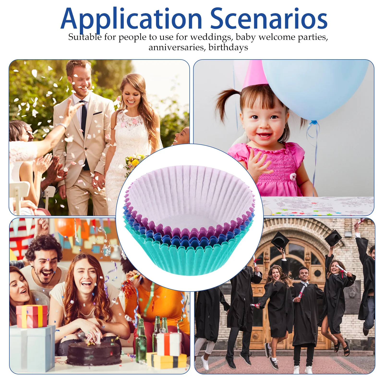 

300pcs Cake Paper Cups Cupcake Liners Baking Supplies for Cupcakes Muffins Disposable Food Grade Fresh Keeping Spill Proof