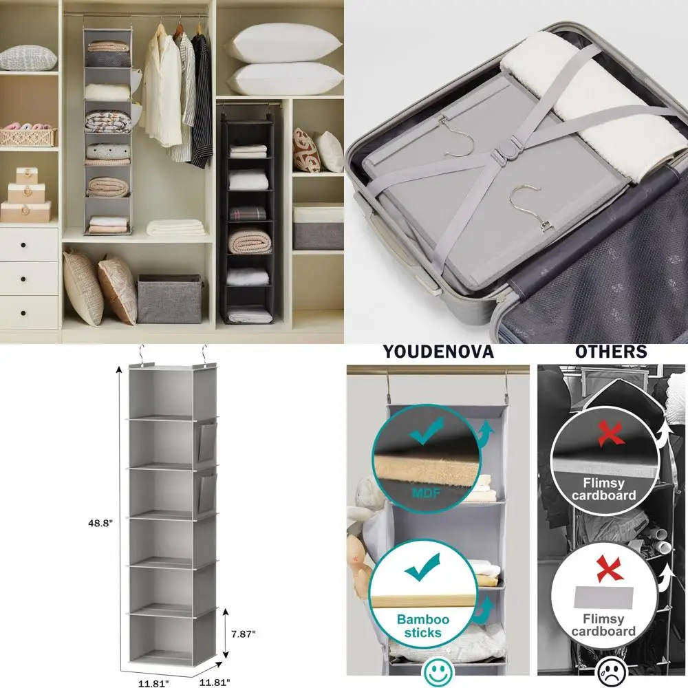 

Набор из 2-х светло-серых подвесных органайзеров для шкафа с 6 полками для эффективного хранения