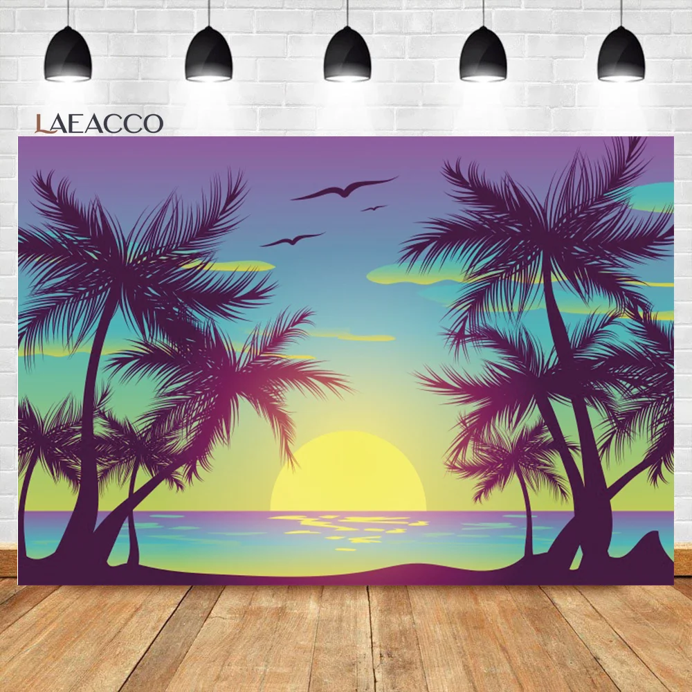 

Laeacco Tropical Beach Background Summer Luau Palm Leaves Ocean Island Seaside Scene Kids Birthday Portrait Photography Backdrop