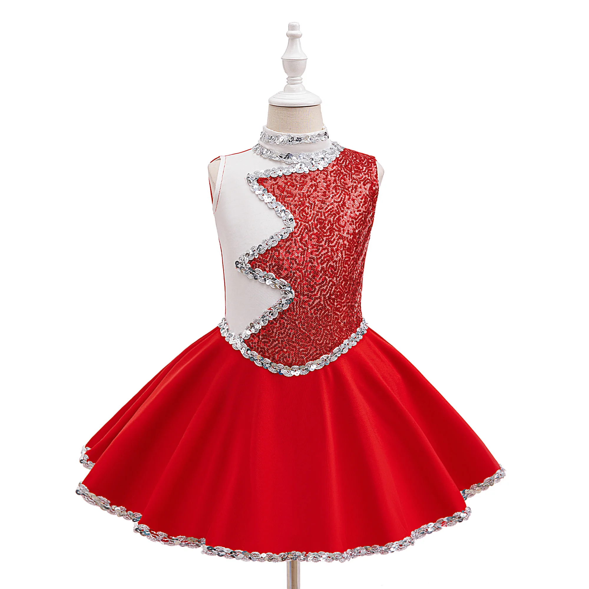    Sommer-Pailletten-Cheerleader-Kleider für Mädchen Festival-Auftritts-Geburtstags-Ballkleider Mädchen-Gymnastik-Aerobic-Performance-Kostüm