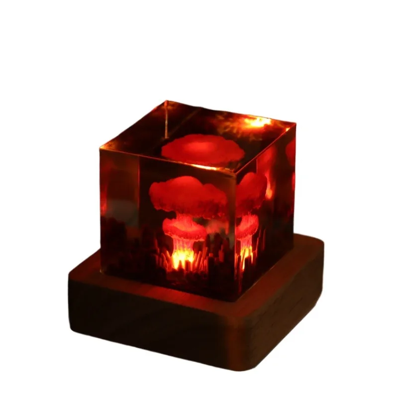 

Mushroom Cloud Resin Art Craft, Jurassic Volcanic Eruption Creative Office Desk Ornament with LED Light,Unique Birthday Gift