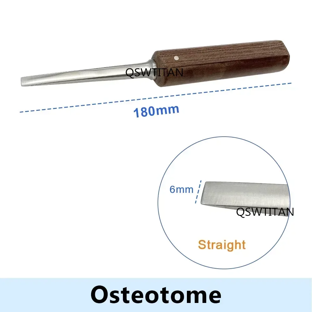 Pisau Tulang Baja Tahan Karat Ortopedi Osteotom Gagang Kayu Instrumen Bedah Hewan Peliharaan Veteriner