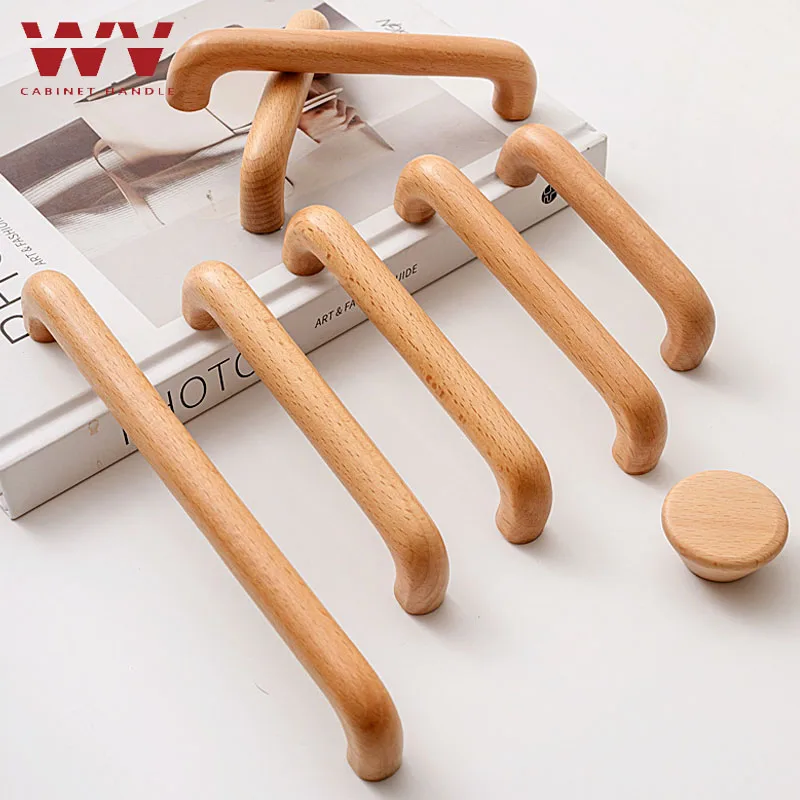 1-5PCS Pulls Beech Wooden Handles,Kitchen Cabinet Door Wardrobe Furniture Handle,Bookcase Solid Wood Pulls,Drawer Knobs,Hardware