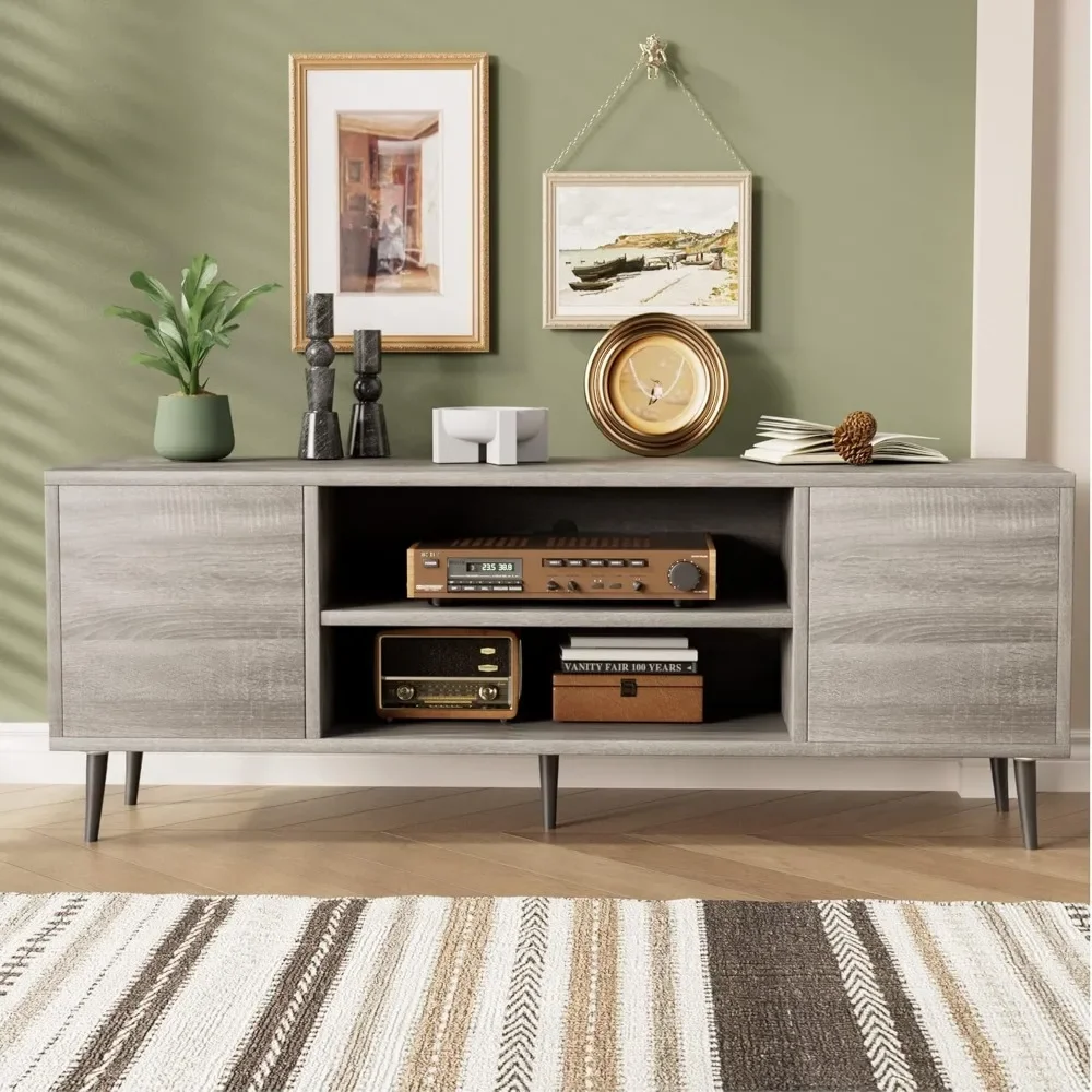 TV Stand for 65 Inch TV, Modern Entertainment Center with Storage Cabinet and Open Shelves, TV Console Table Media Cabinet