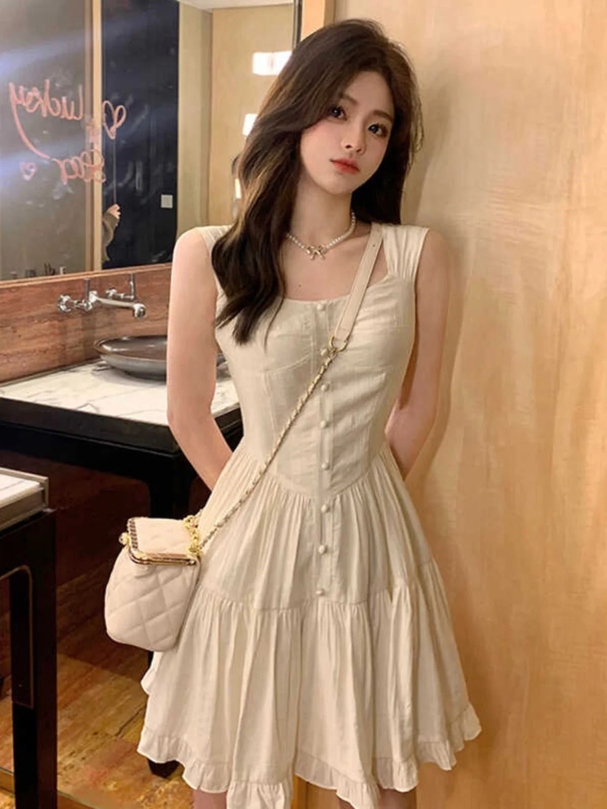 Sweet Style Dopaamine Sleeveless Strap Dress Women's New 2026 Beach Vacation Beautiful Dress High Waist A-Line Korean Style