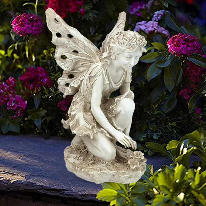 

Outdoor Gardening Resin Happy Mythical Flower Fairy Angel Ornaments Garden Crafts Decoration Villa Garden Home Decor