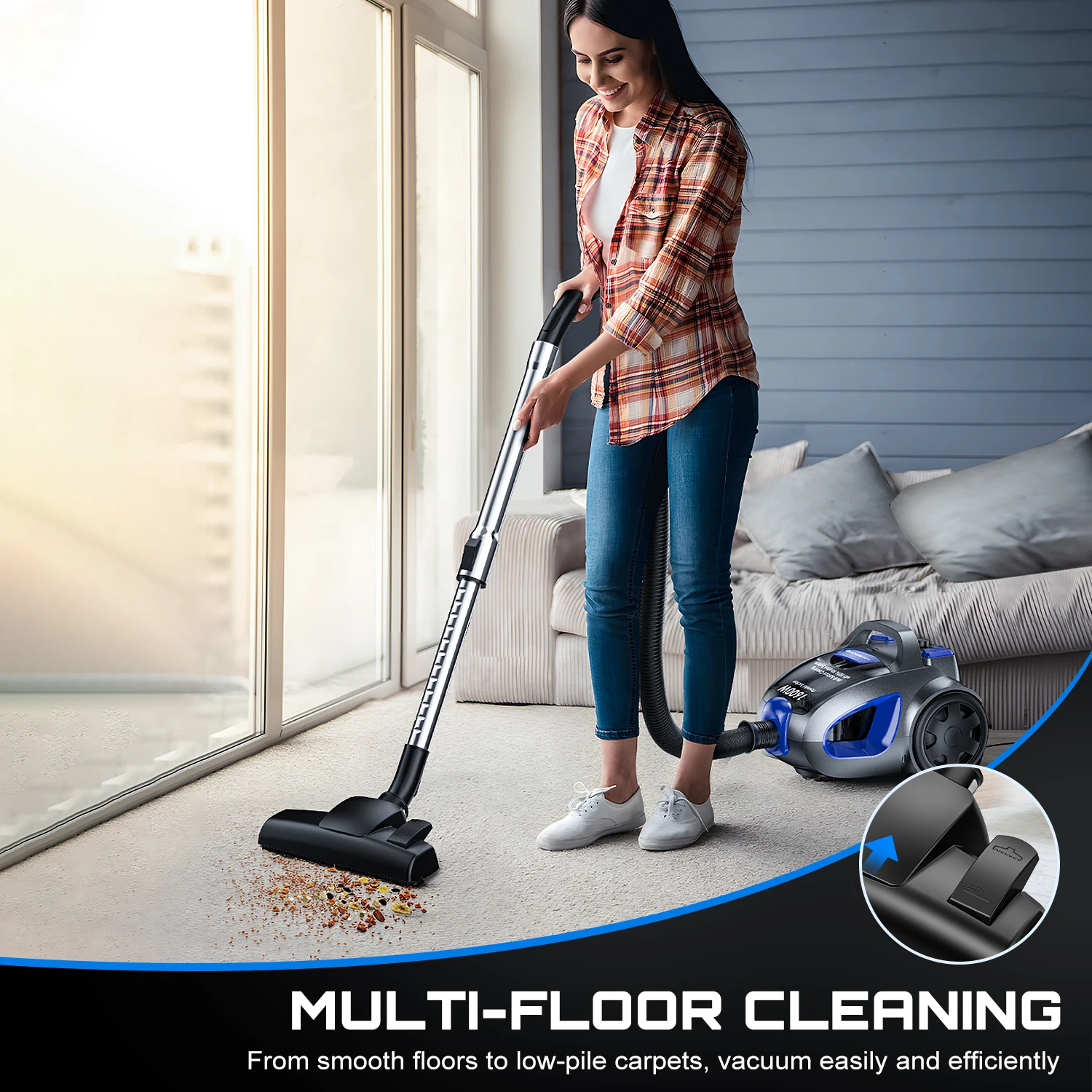 1600W Bagless Canister Vacuum Cleaner 32Kpa 3.7Qt Large Capacity Dust Storage H13 HEPA Filter Electric 5 Tool Set for Household view 2