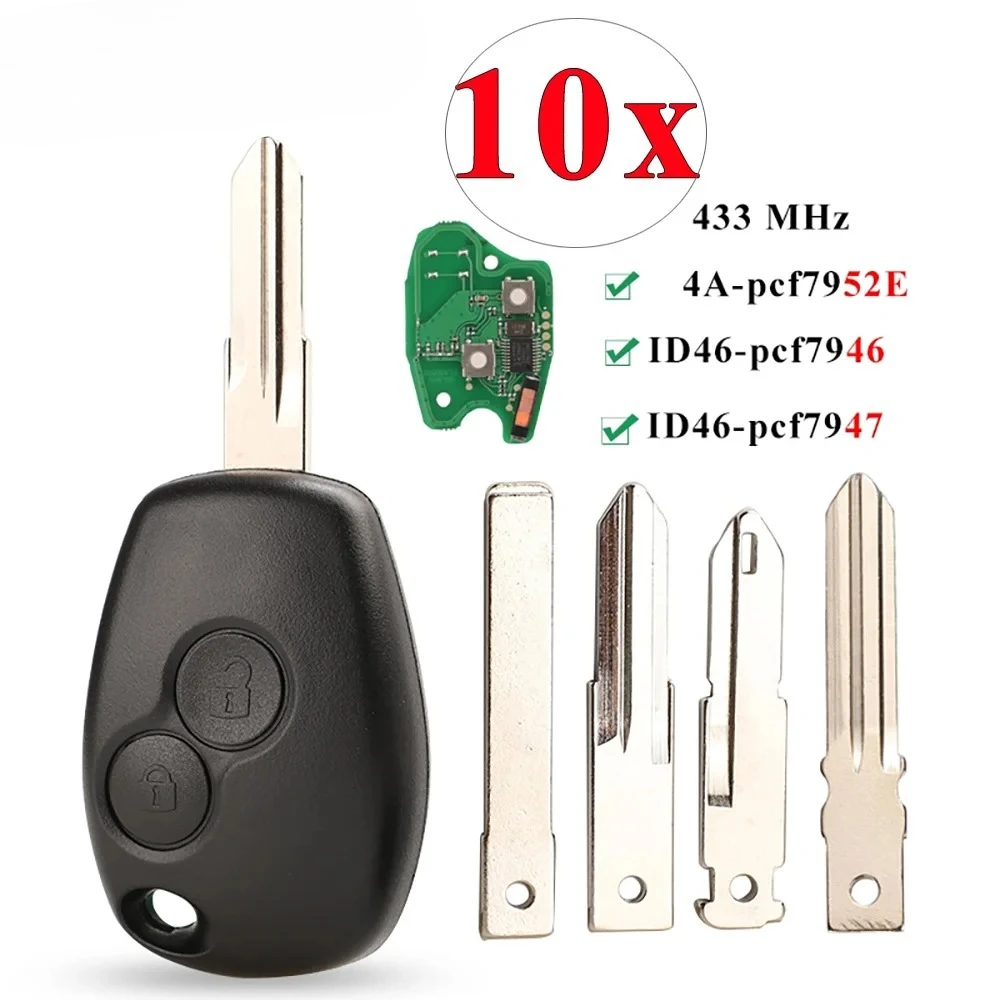 10x 2BTNRemote Car Key For Renault Duster Modus Clio 3 DACIA Logan Sandero 433Mhz PCF7947 PCF7946 pcf7952E Chip