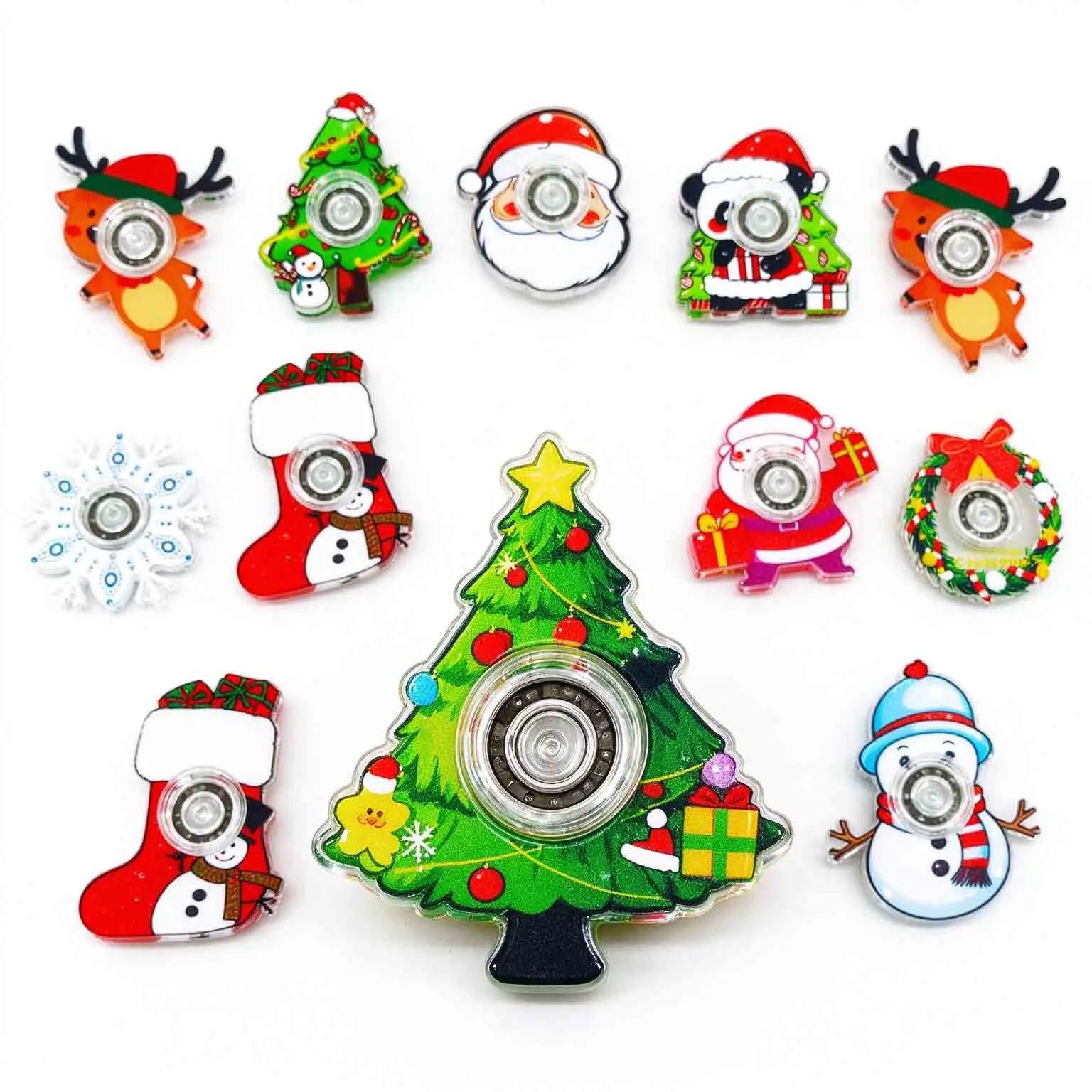 Christmas Cartoon Fidget Spinner, Santa, Christmas Tree, Reindeer & Snowman Design, Stress Relief Party Favors Fidget Toy
