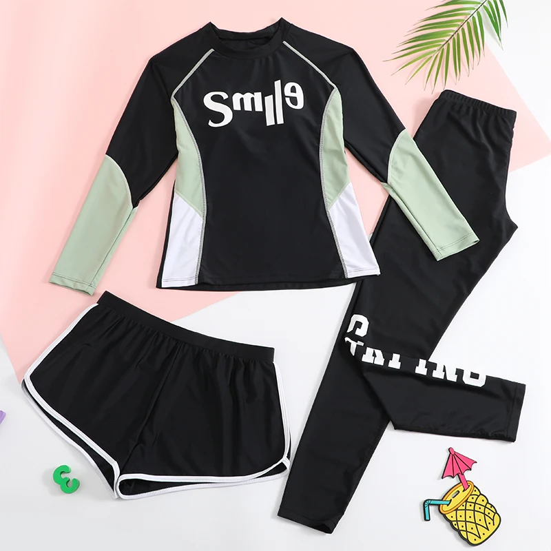 The new Korean three-piece split middle and big kids girls' diving swimsuit beach sunscreen quick-drying swimsuit is cute