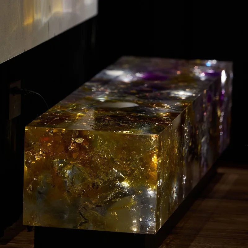 Contemporary Aurora Rectangle Bench Light Emitting Diode Top Art Coffee Table, Luxury Venue Decorative Furniture