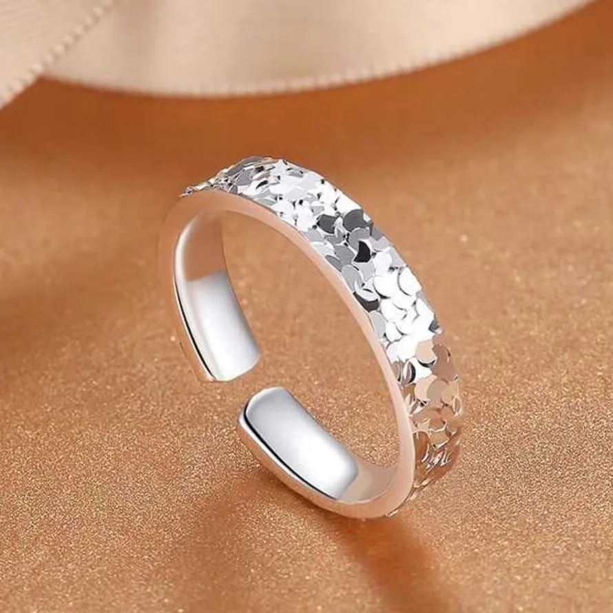 Shiny 999 Pure Sterling Silver Ice Crack Couple Ring CNC Craft Fashion Silver Ring Hand Jewelry Gift For Men Women Full Star