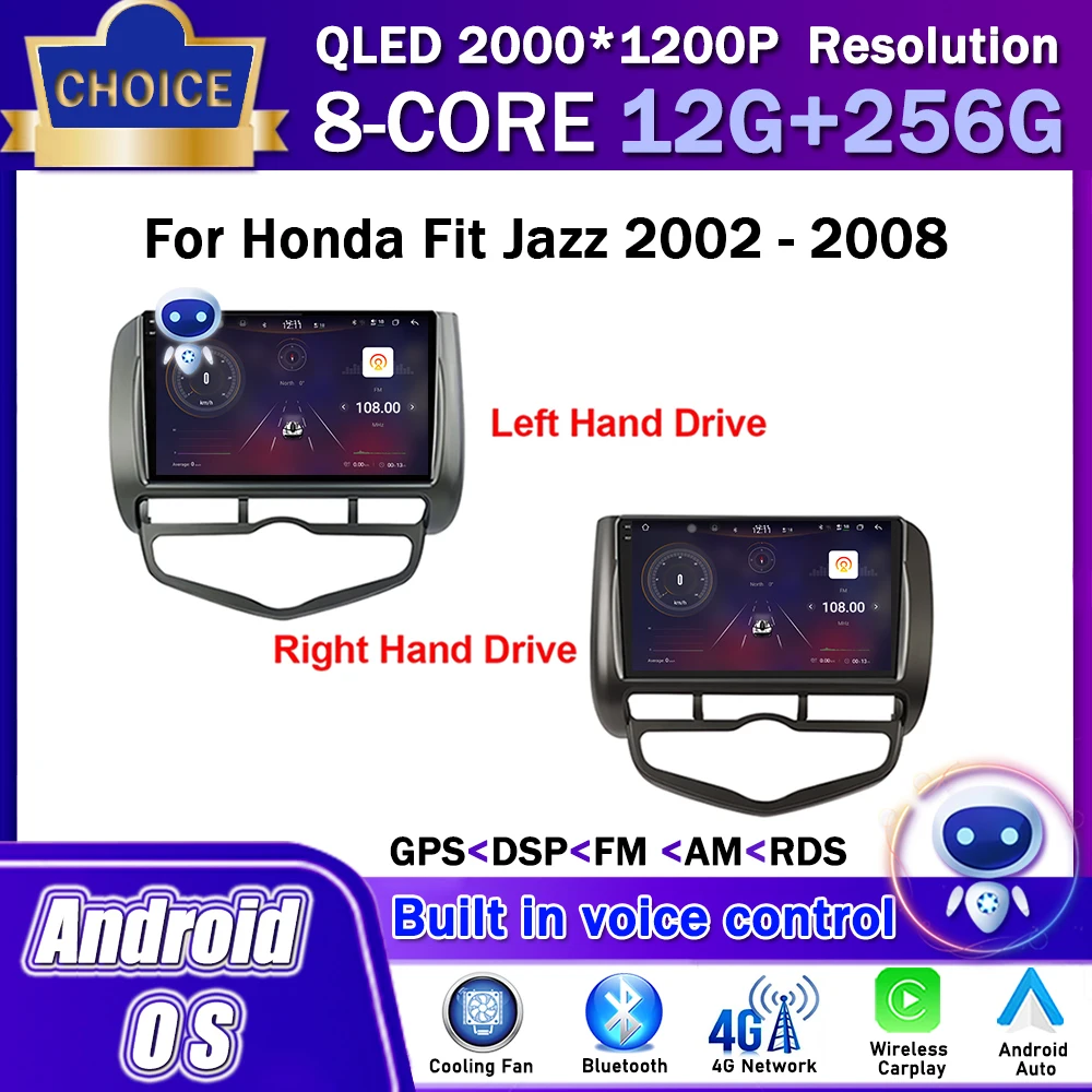 

Android OS Voice control Car Radio Multimedia Stereo Player for Honda Fit Jazz 2002 - 2008 GPS Navigation DSP Carplay WiFi