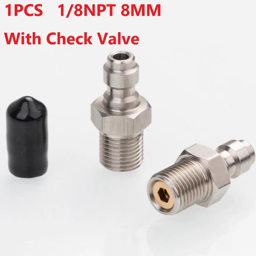 8mm Quick Connect Male Head Valve For M10x1 1/8NPT 1/8BSPP Air Compressor Pump Replacement Fitting With Check Valve