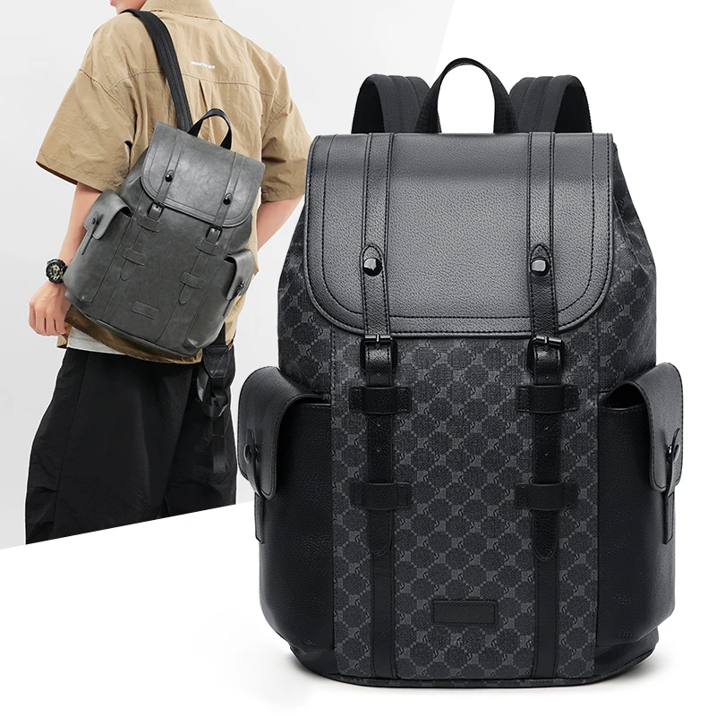 Black Waterproof Laptop Backpack For College Large Capacity Luxury Vintage Bag Mens Stylish Leather Backpacks Bag For Traveling