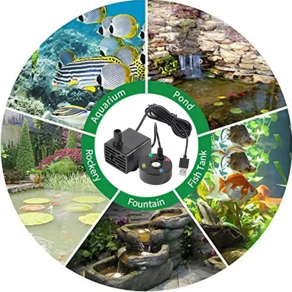Decoration 5V Fish Tank Water Pump USB Fine mist Mist Maker Fogger Colorful lights Silent operation Submersible Pump office