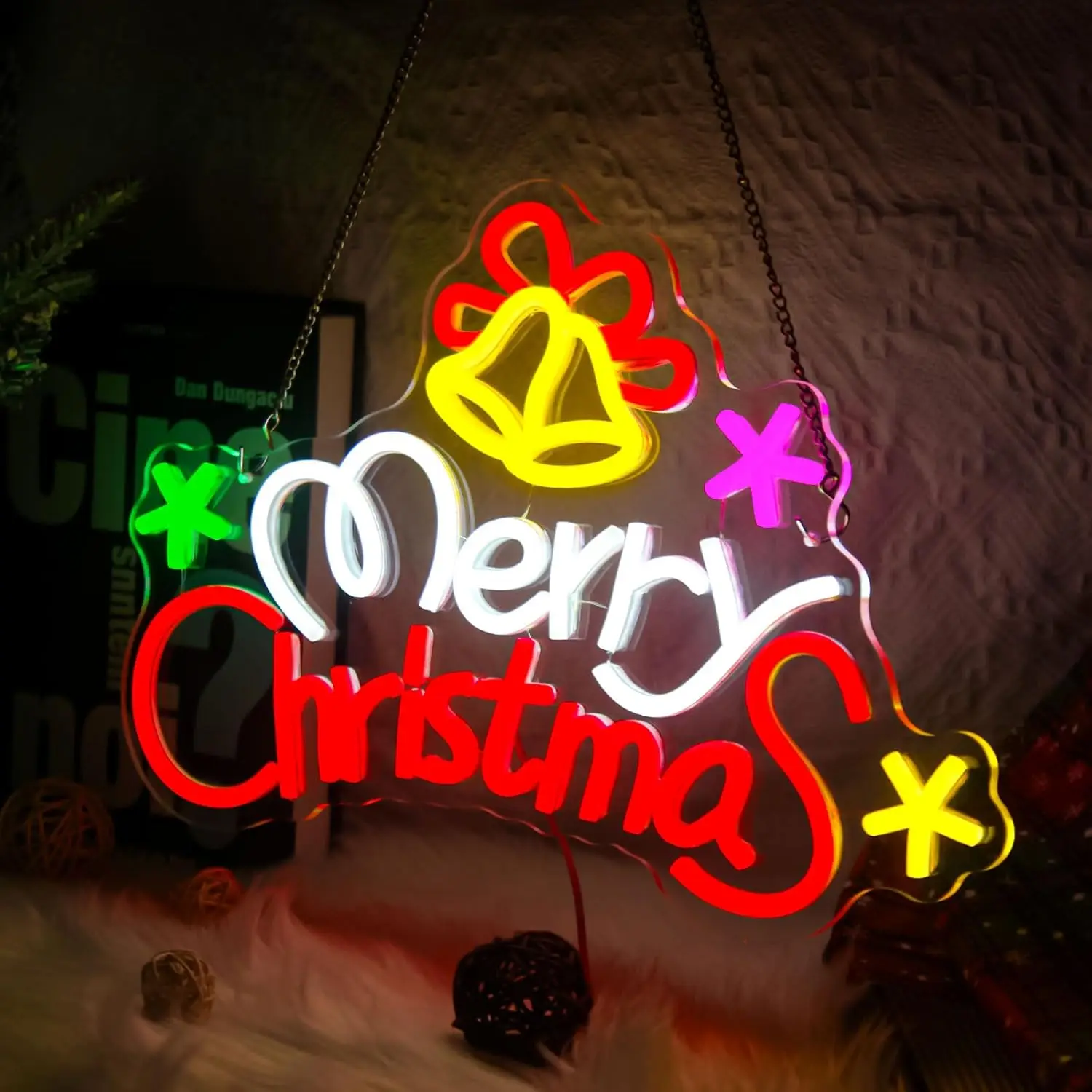 Merry Christmas Neon Sign Dimmable Xmas Bells Neon Light LED for Party Home Shop Door Window Bar Holiday Festival Decor Gift USB