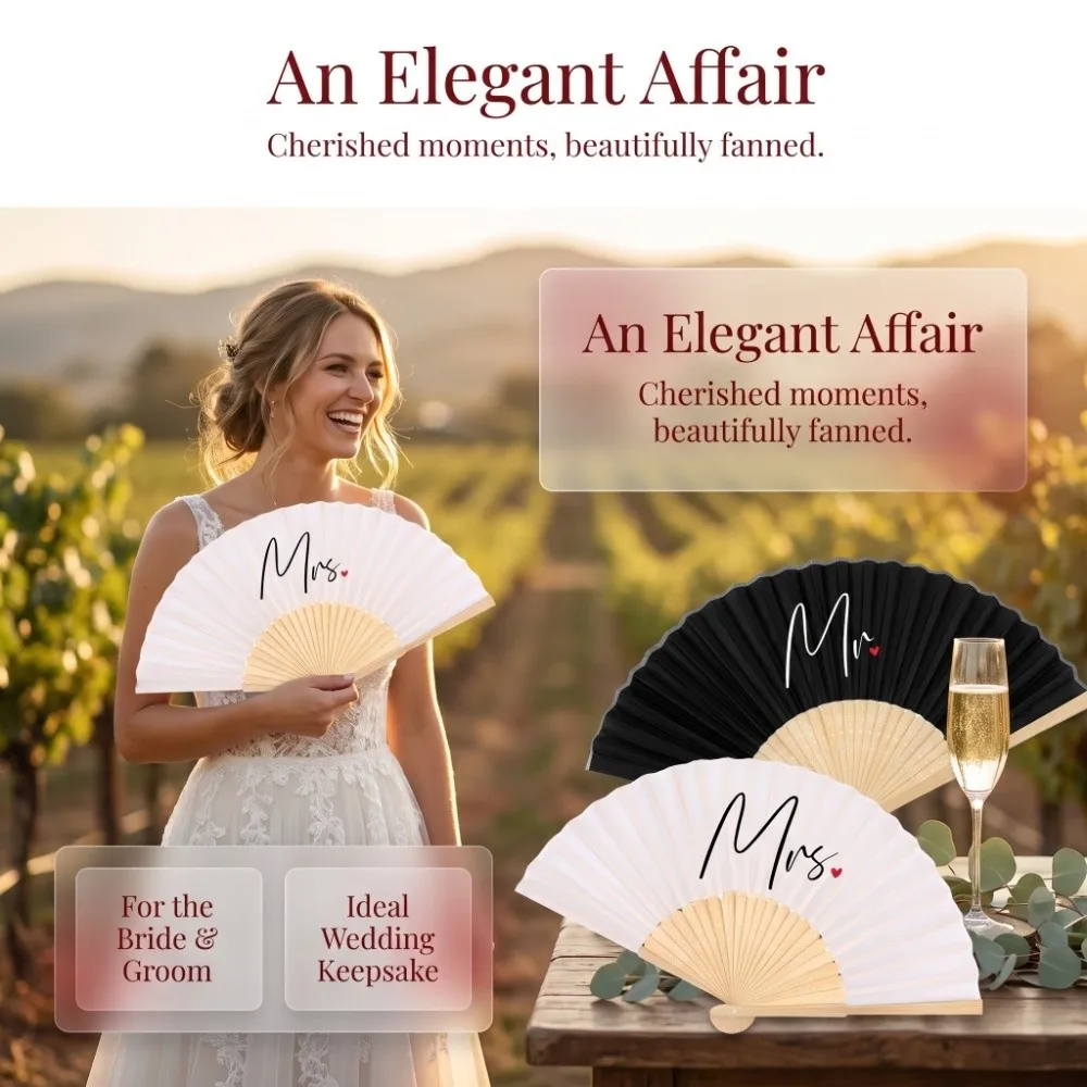 Large Mr Mrs Hand Fan Folding Fan Fan Crafts Husband Wife Couple Hand Fan Party Decoration Handmade Bride Groom Wedding Fan