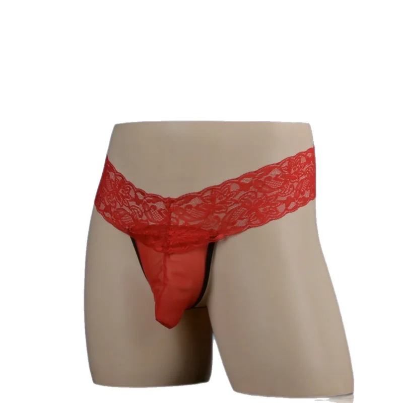 

Men's Sexy Panties Sexy Ultra-Thin Lace Underwear Low Rise T-Back Briefs Transparent See Through Sissy Lingerie Thongs G-String