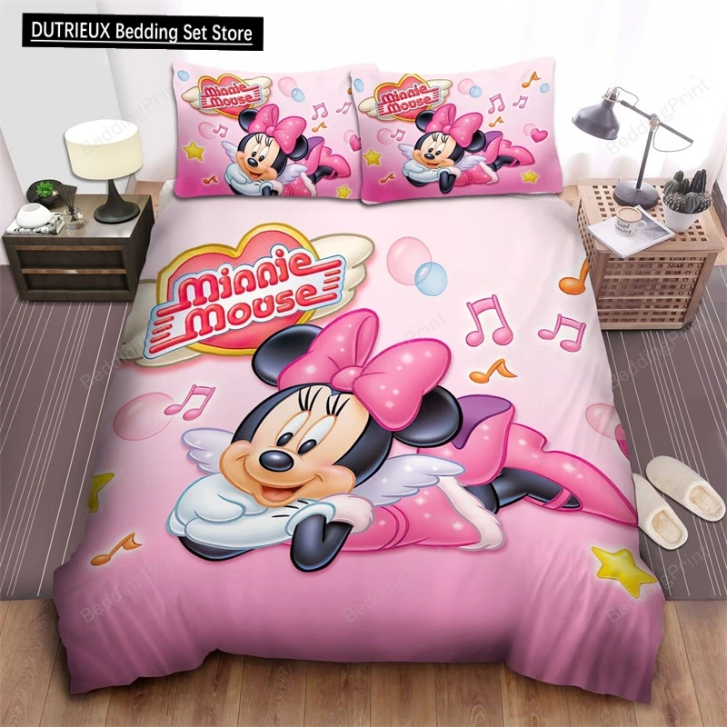 

2/3pcs Duvet Cover Minnie Mouse Bow Pink Cute Teen Children Adult Room Cartoon Bedroom Decoration Bedding Set Single Double King