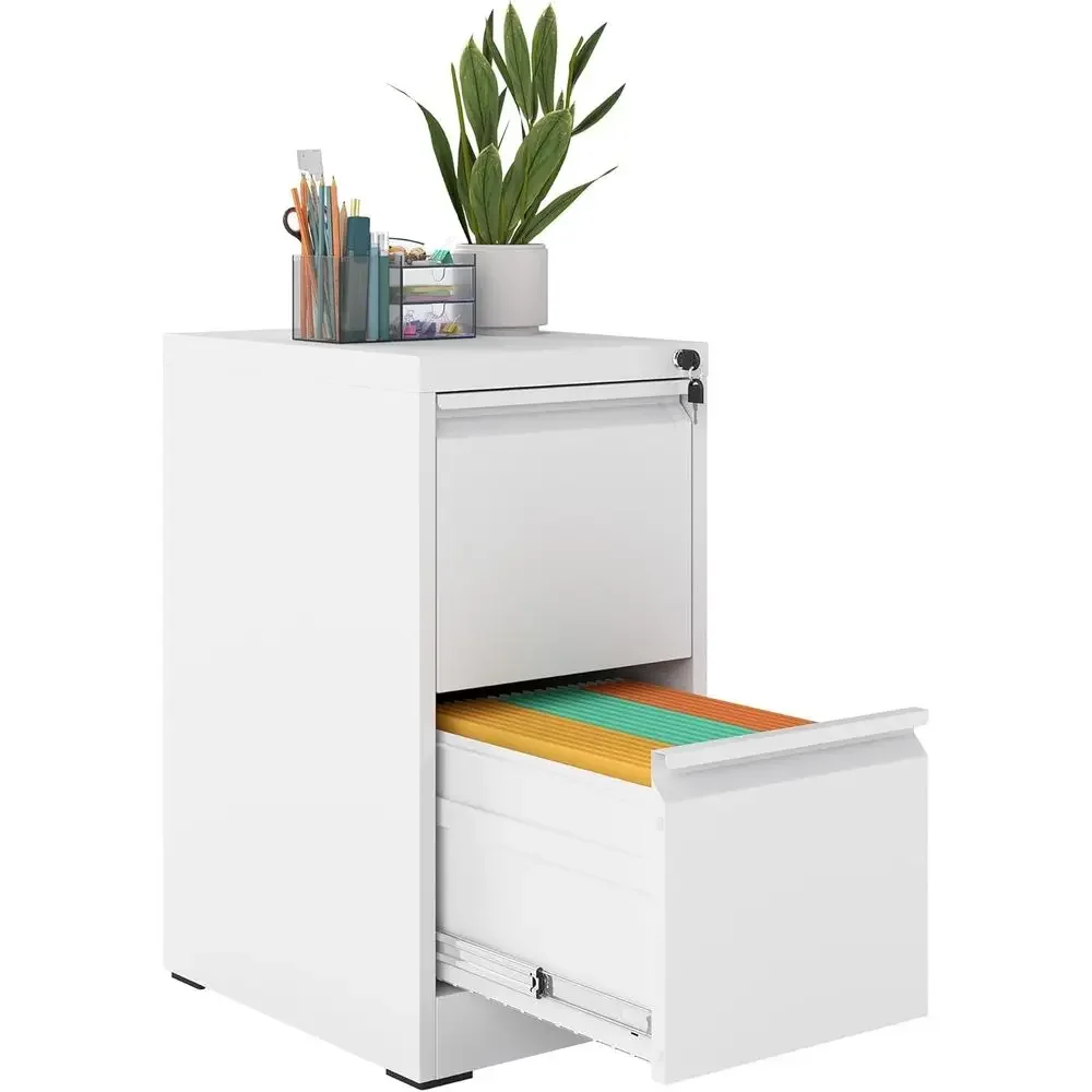 Narrow Profile Lockable Storage Cabinet for Home Office, Under Desk, Heavy Duty, White