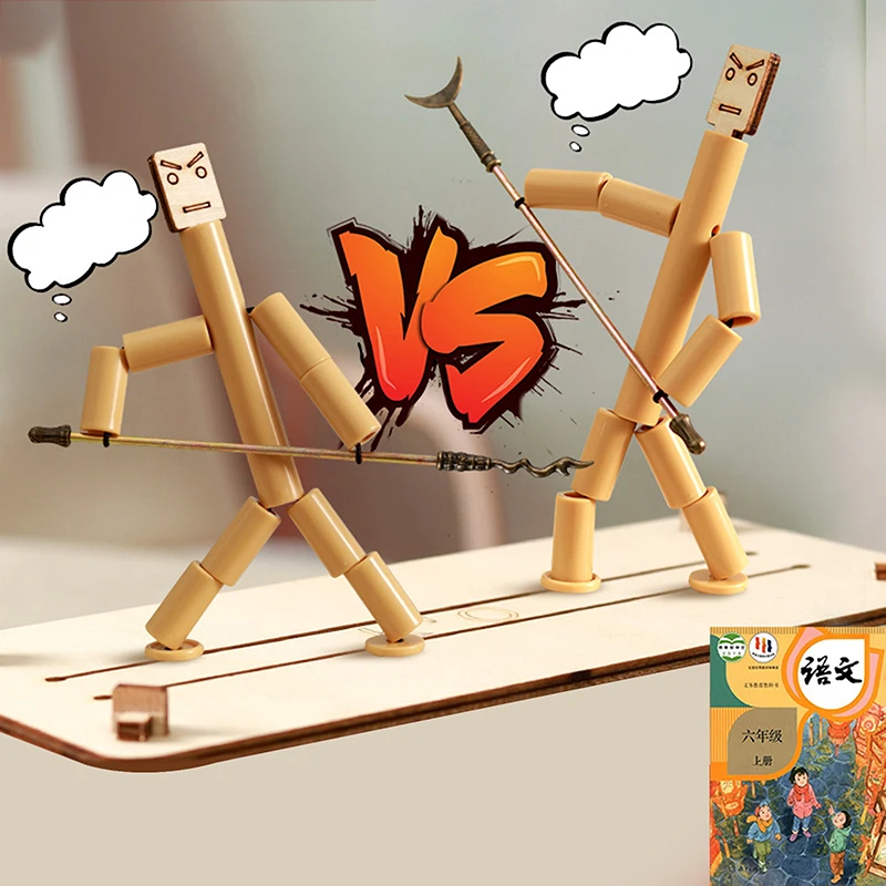 DIY Small Bamboo Man Two Player Battle Fun Interactive Party Games Educational Toy Desktop Thread Puppet Games Competition