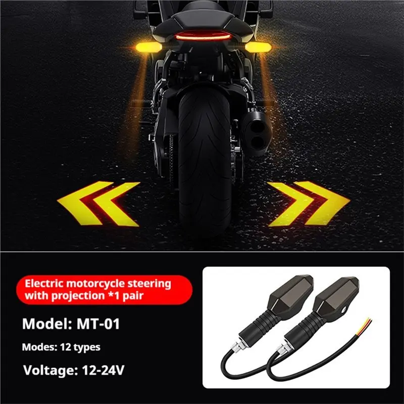 ABTC-For Motorbike LED Turn Signal Lights(2PCS), Waterproof Warning Light For Cars Projection Lamp