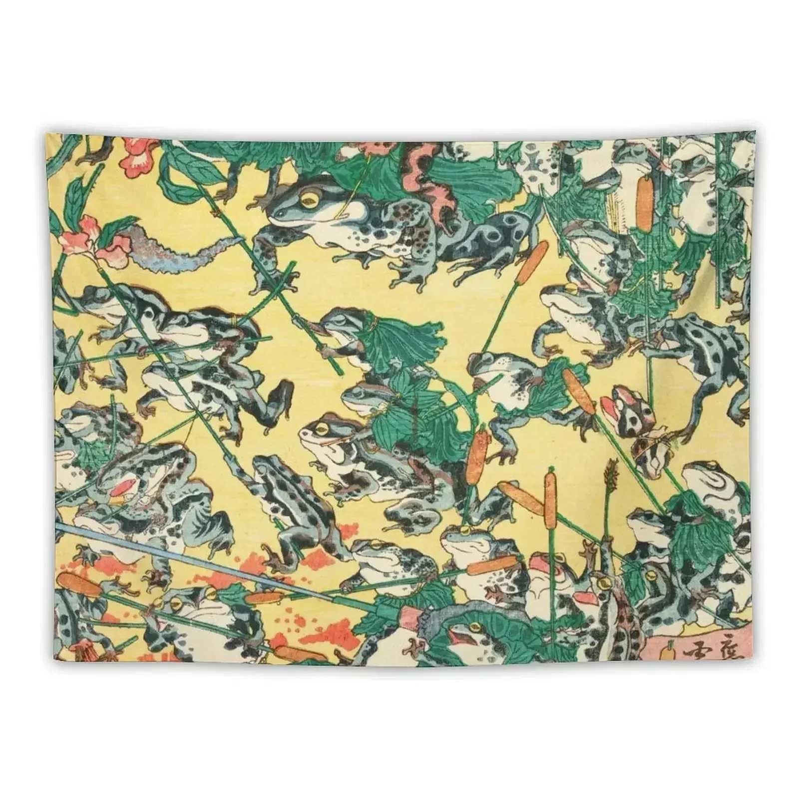 Fashionable Battle of Frogs by Kawanabe Kyosai, 1864 Tapestry Art Mural Mushroom Tapestry