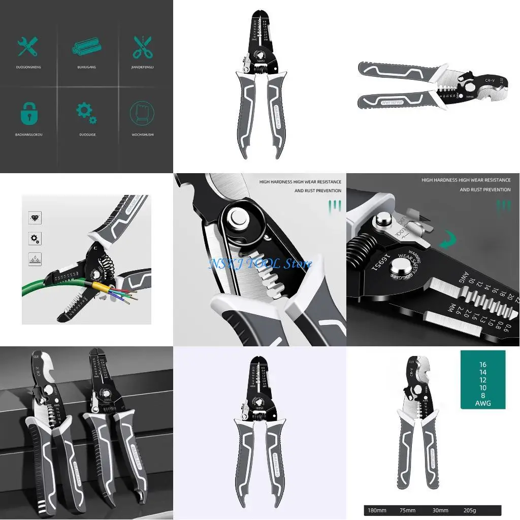 

L8RC Multifunctional Stripping Cutter Cable Wire Crimping Electrician for 10-22AWG