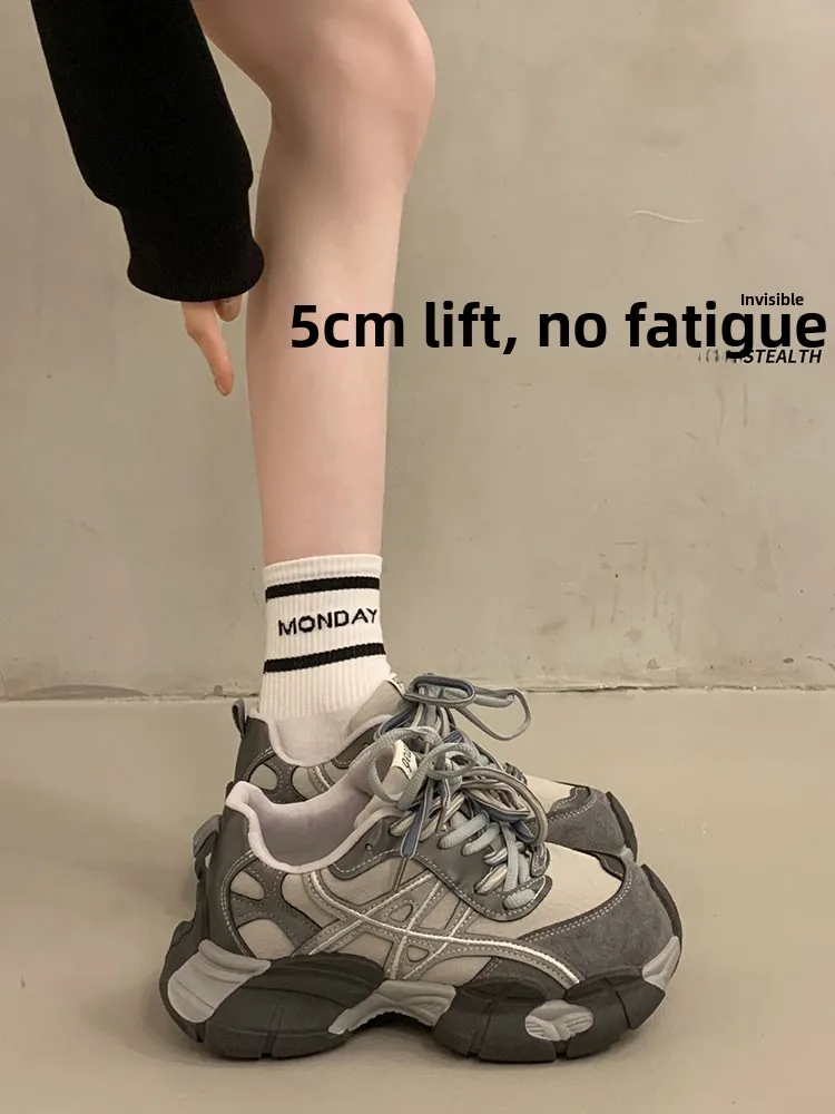 Women's Dad Shoes Spring 2026 New Lightweight Concealed Foot Casual Shoes Sports Shoes Trendy Thick Bottom Heightening