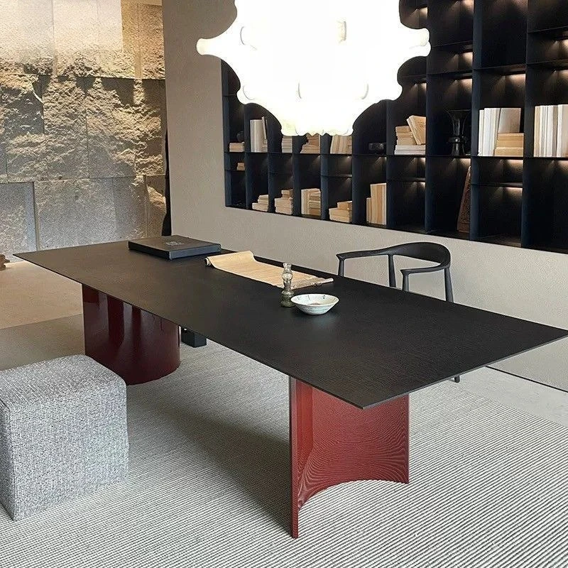 

Nordic light luxury solid wood dining table medieval tea simple living room negotiation table desk rectangular strip