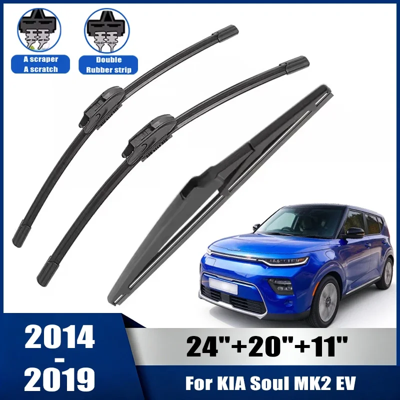 24''+20''+11'' Car Wiper For KIA Soul MK2 EV 2014-2019 Front Rear Wiper Blades Brushes Auto Accessories 2015 2016 2017 2018
