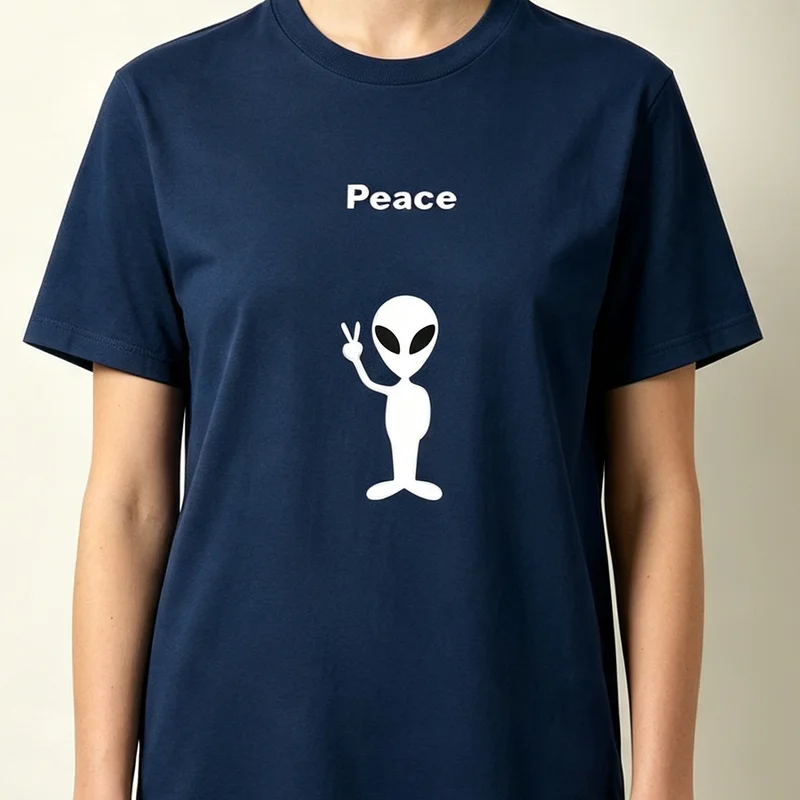 Peace Sign Alien Minimalist Space Graphic T Shirt Funny Sci-Fi Cotton Tee Casual Streetwear UFO Extraterrestrial Fans Men Women
