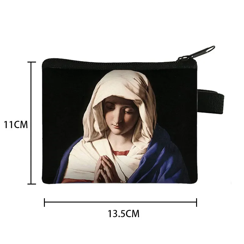 Holy Mary Oil Painting Print Coin Purse Our Lady of Guadalupe Virgin Mary Wallets ID Credit Card Earphones Holder Money Coin Bag