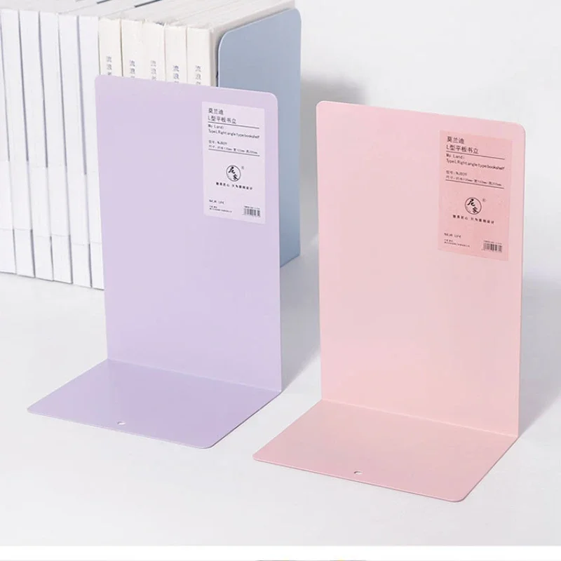 Metal L-Shaped Book Stopper, Bookends para estudantes, nórdicos, material escolar e de escritório, suporte para livros, 1 par