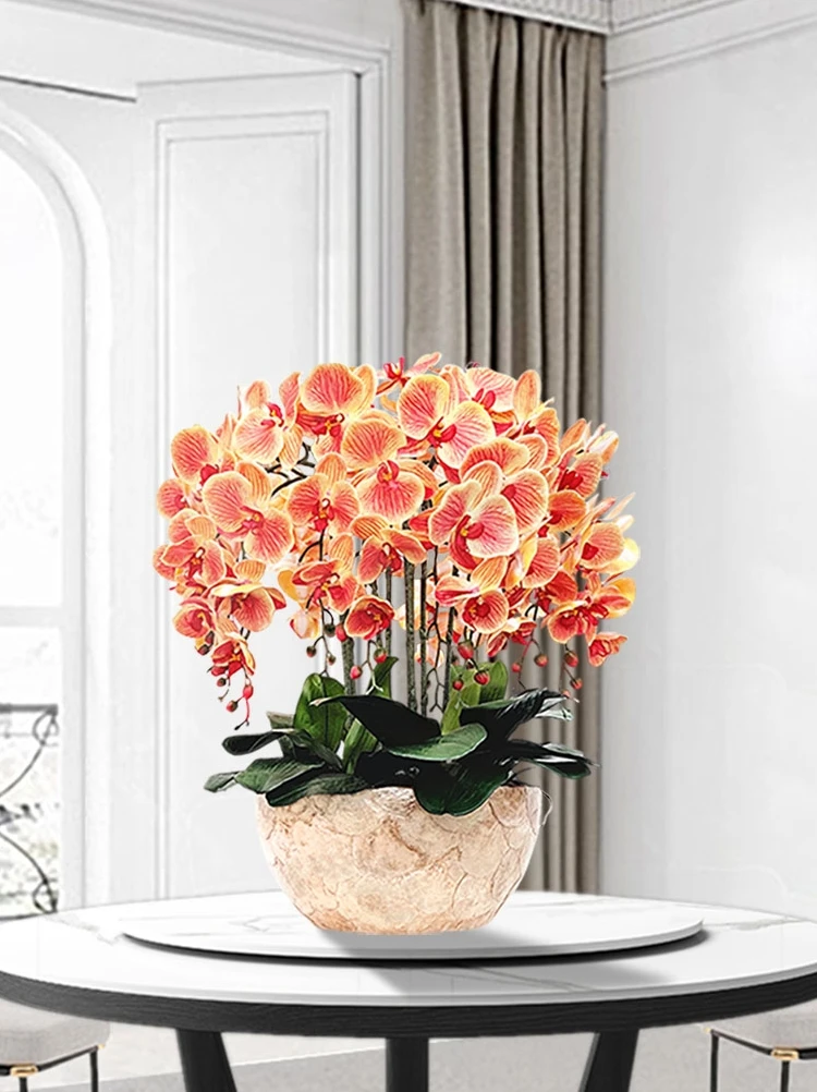 Phalaenopsis simulated flower set, fake flower overall floral arrangement, living room table flower, high-end decorative flower