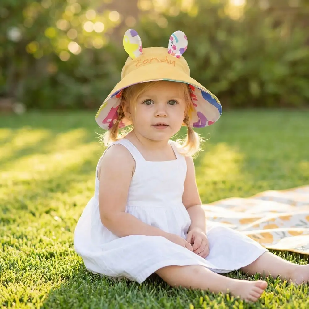 Adjustable Children Rabbit Ears Sun Hat Cotton Strap Kids Empty Top Sunscreen Hat Double-sided Foldable Wide Brim Hat Spring
