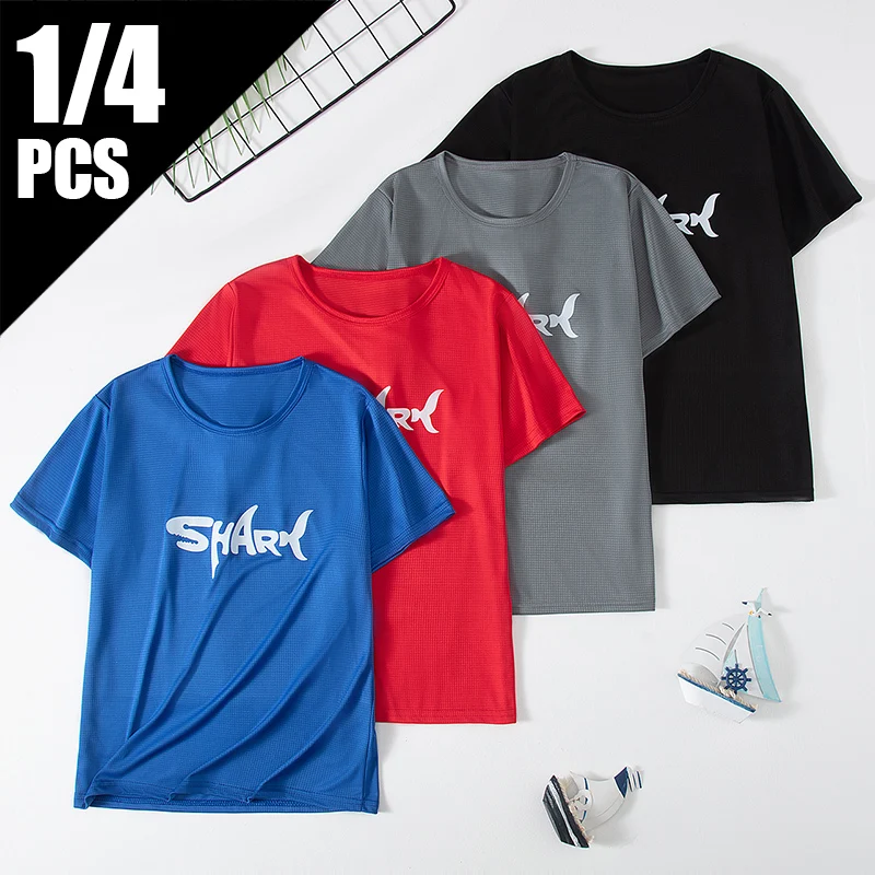 

4/1 шт. для учащихся младших классов средней школы, однотонная красивая футболка с короткими рукавами и буквами акулы для детей старше 13 лет, спортивная футболка для отдыха