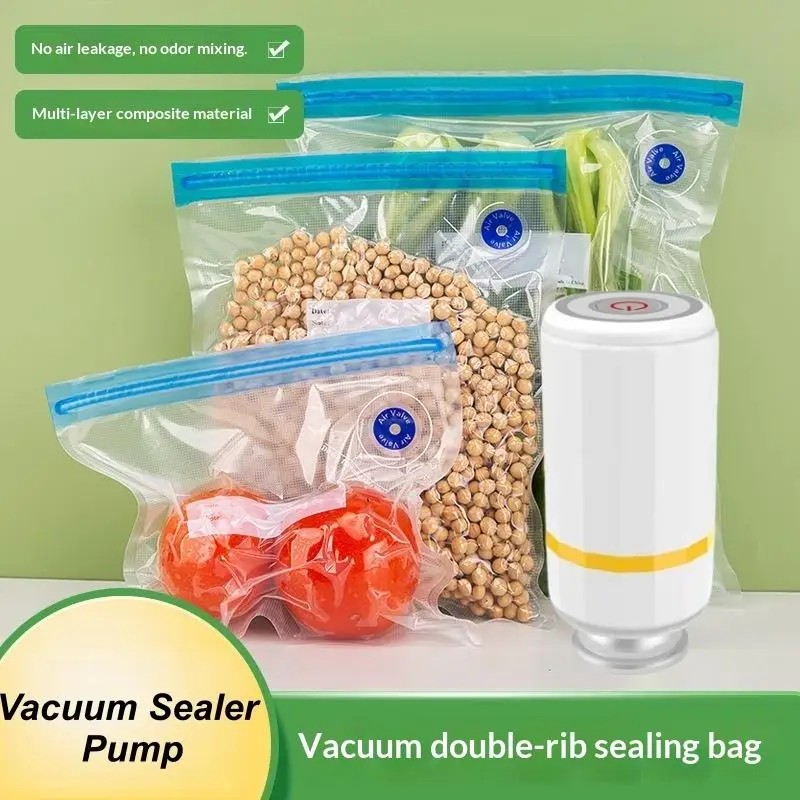1/5/10Pcs Electric Air Pump Vacuum Sealing Machine One-Touch Automatic Sealer with Bags for Travel Snack Fruit Preservation